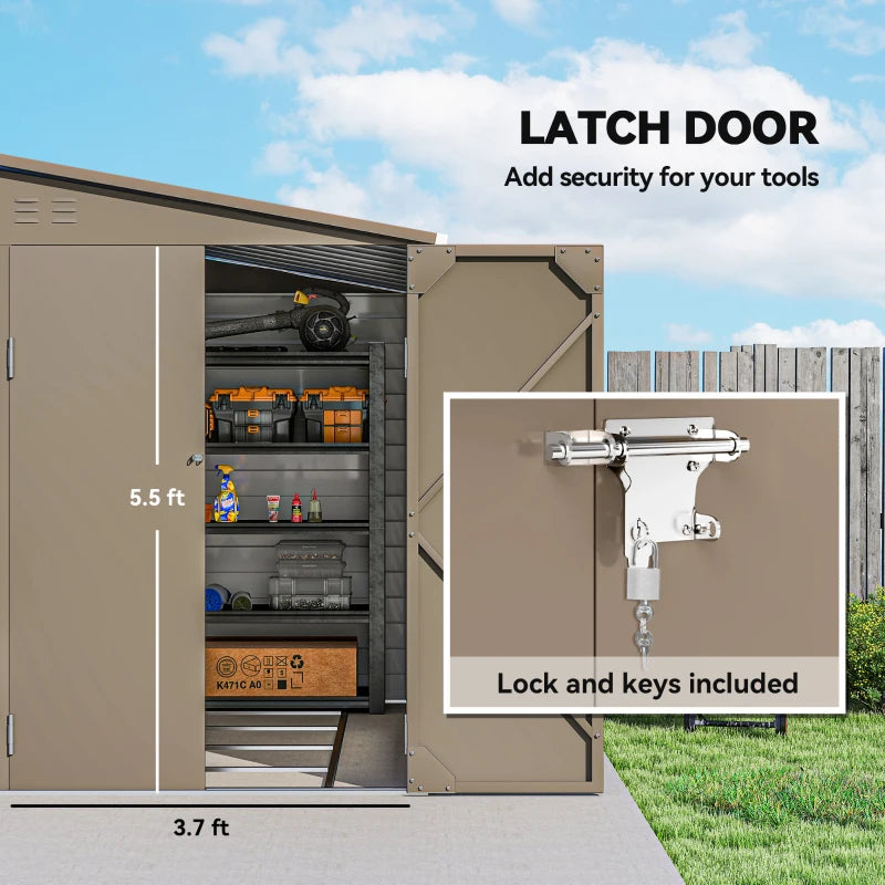 Outdoor Storage Shed 4.6'X9' Metal Lean-To Garden Tool Storage Brown