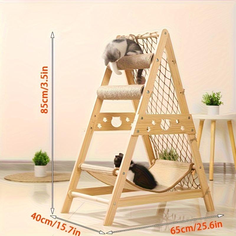 Wooden Cat Tree Tower with Scratching Posts, Summer Bed & Climbing Net