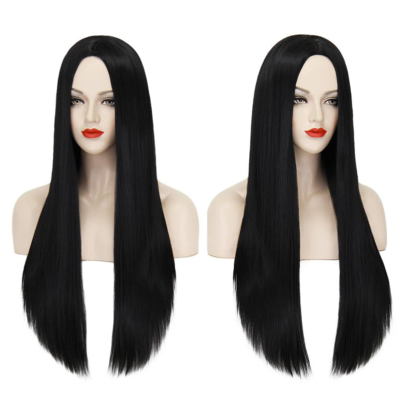 40-Inch Long Straight Black Wig for Cosplay, Anime, and Costume Parties