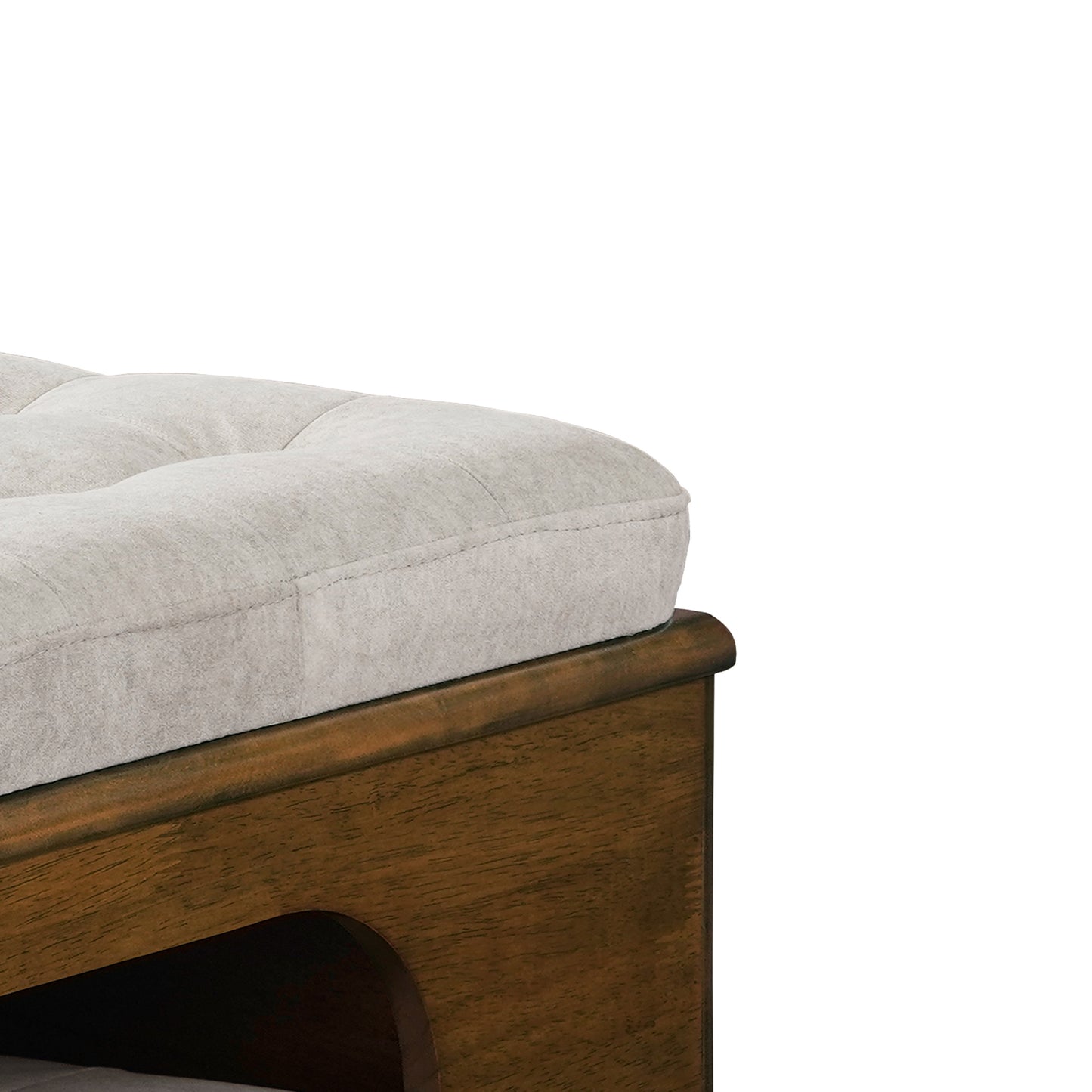 Rubber Wood Cat Bed Ottoman with Cat Cave - 2-in-1 Tufted Pet Footstool, Walnut Finish
