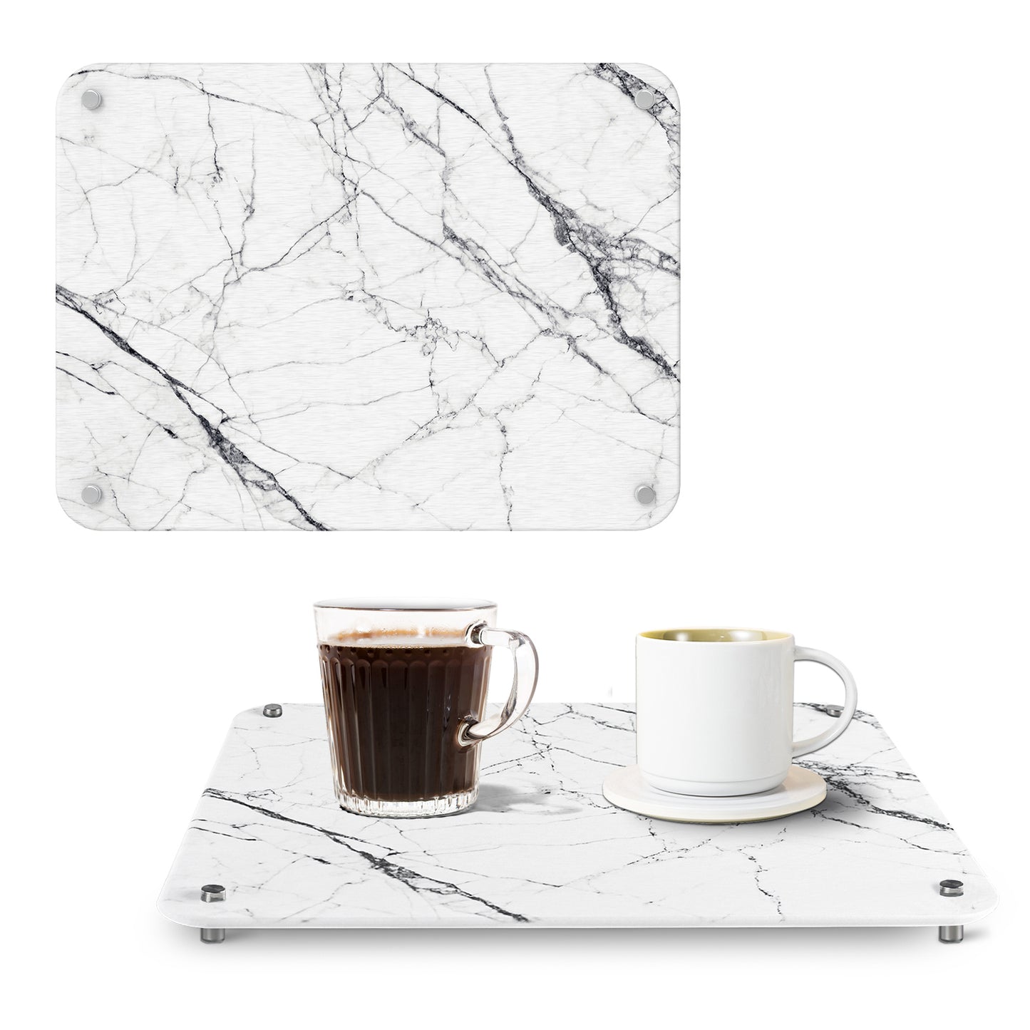 Diatomaceous Stone Drying Mat - White Marble Look, 15.75" x 11.81"
