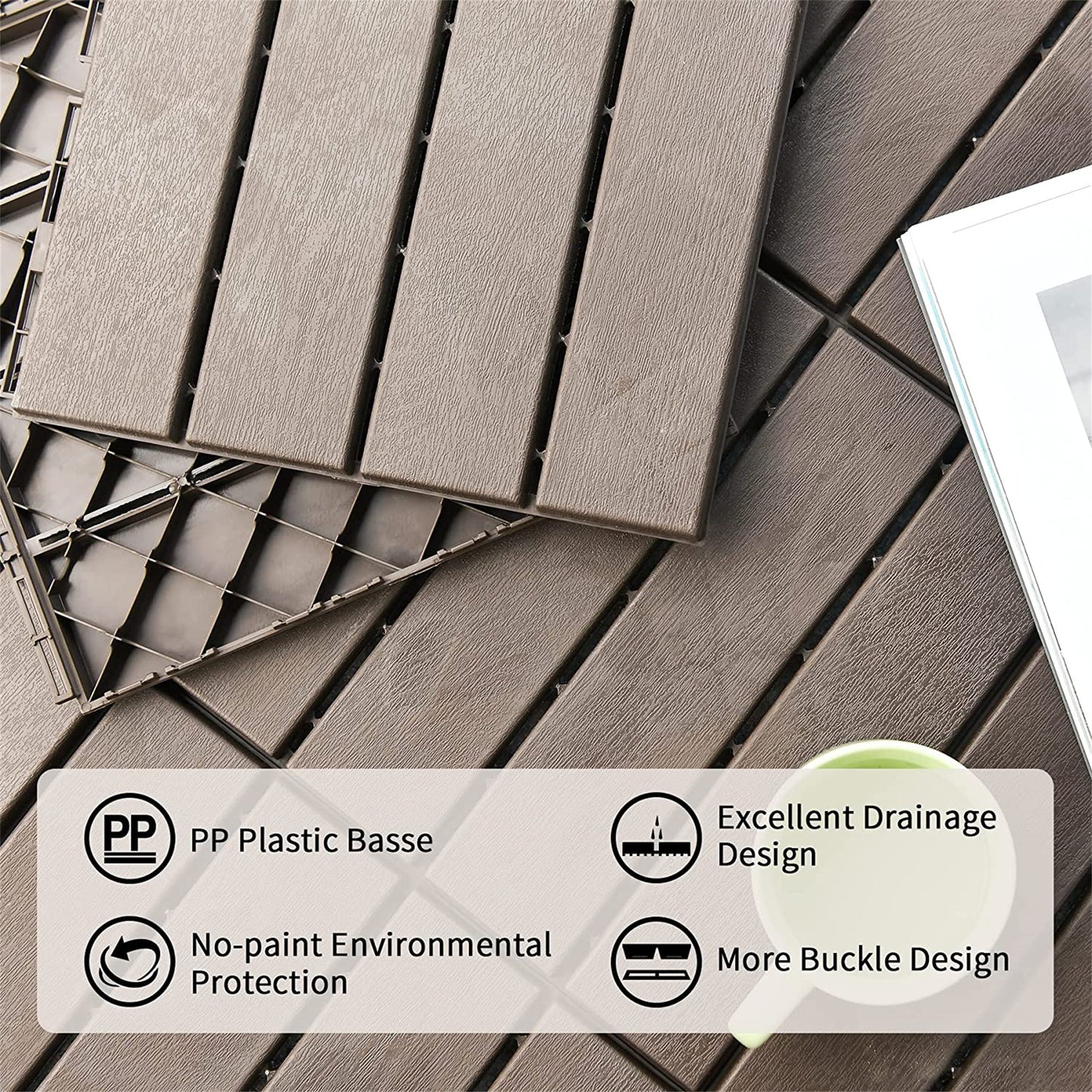 Patio Interlocking Deck Tiles, 12 X12 Square Composite Decking Four