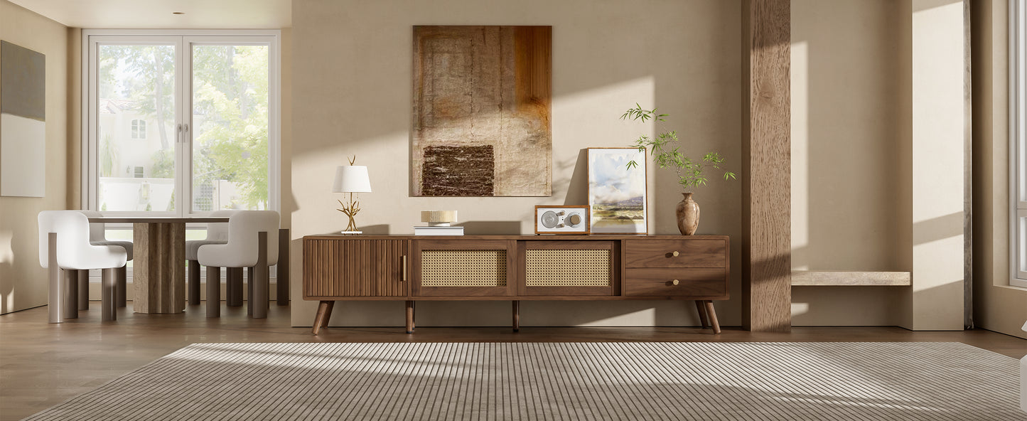 76" Modern Rattan TV Stand for TVs up to 85 Inches - Natural