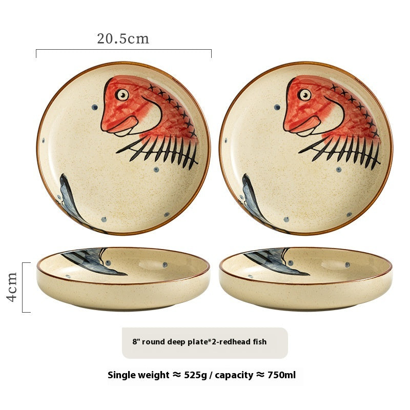 Ceramic Cat Plate Set - Deep Round Dinnerware for Home & Gift