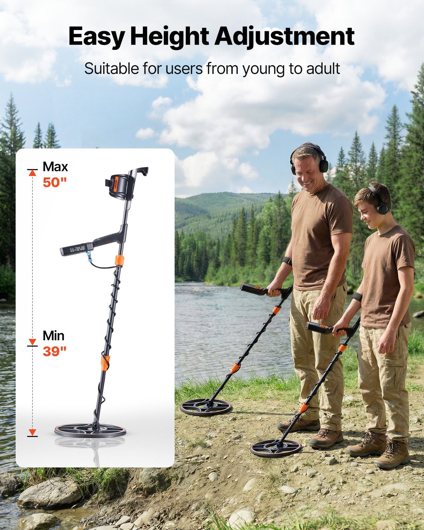 Waterproof Metal Detector with 12-Inch Search Coil, 7 Modes, Wireless Headphones, Adjustable Length for Gold Treasure Hunting