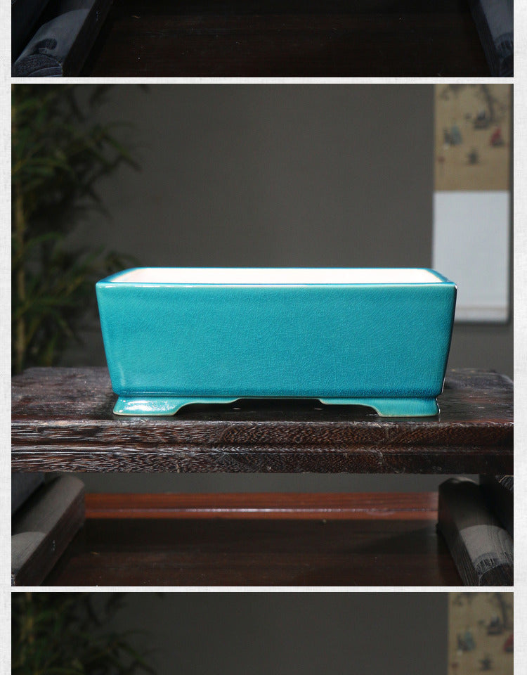 Ceramic Rectangular Flower Pot with Glazed Finish - Zen Style Garden Planter