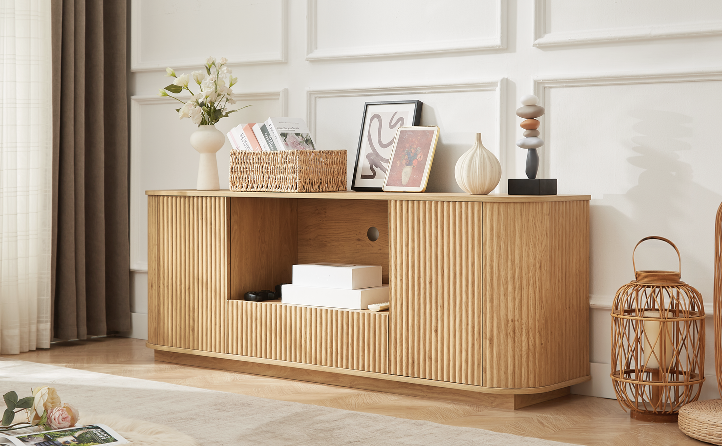 64-Inch Wavy TV Stand, Rounded Sideboard, Storage Cabinet, Wooden