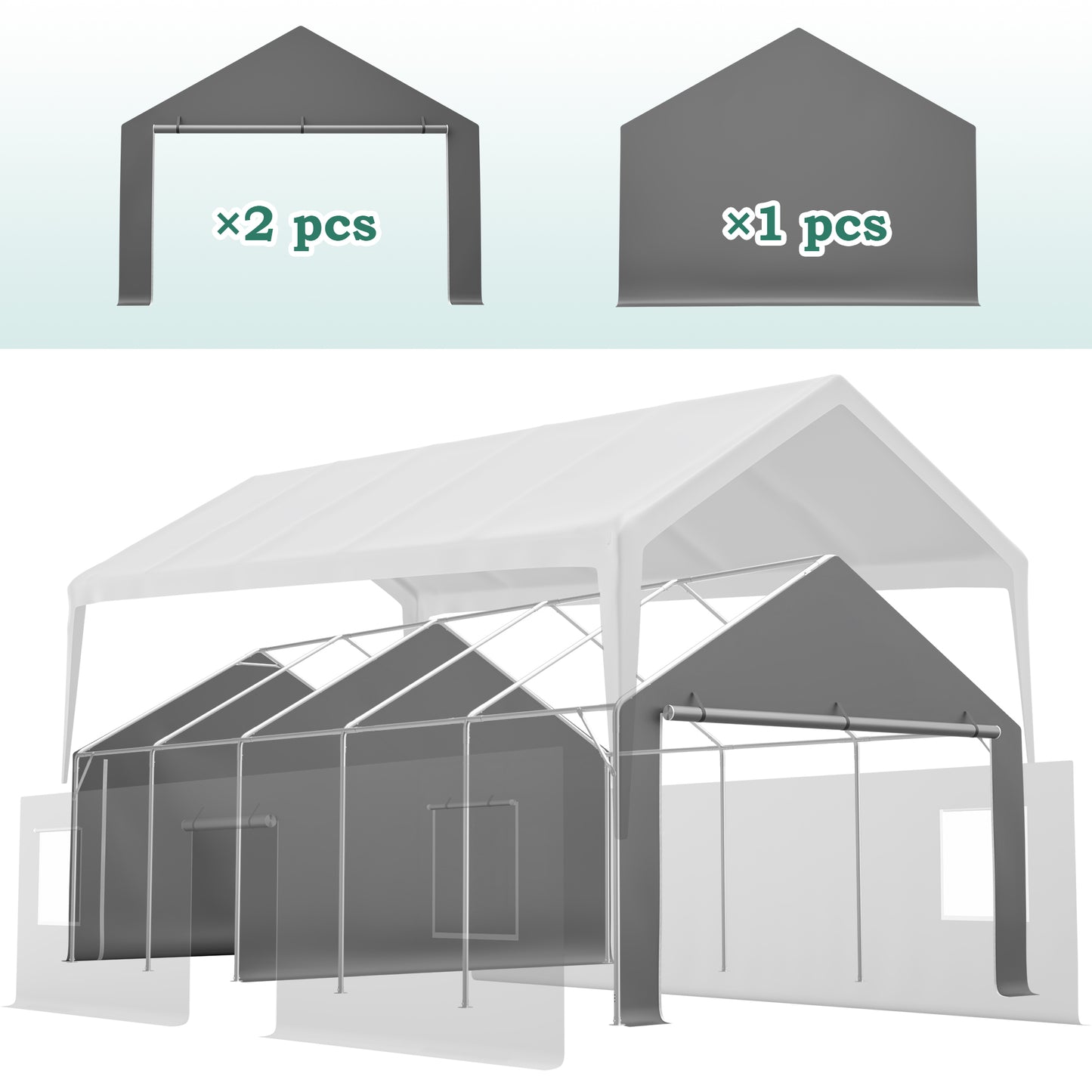 13x26 FT Heavy Duty Carport Canopy With 2 Roll-Up Doors 1 Side Door,