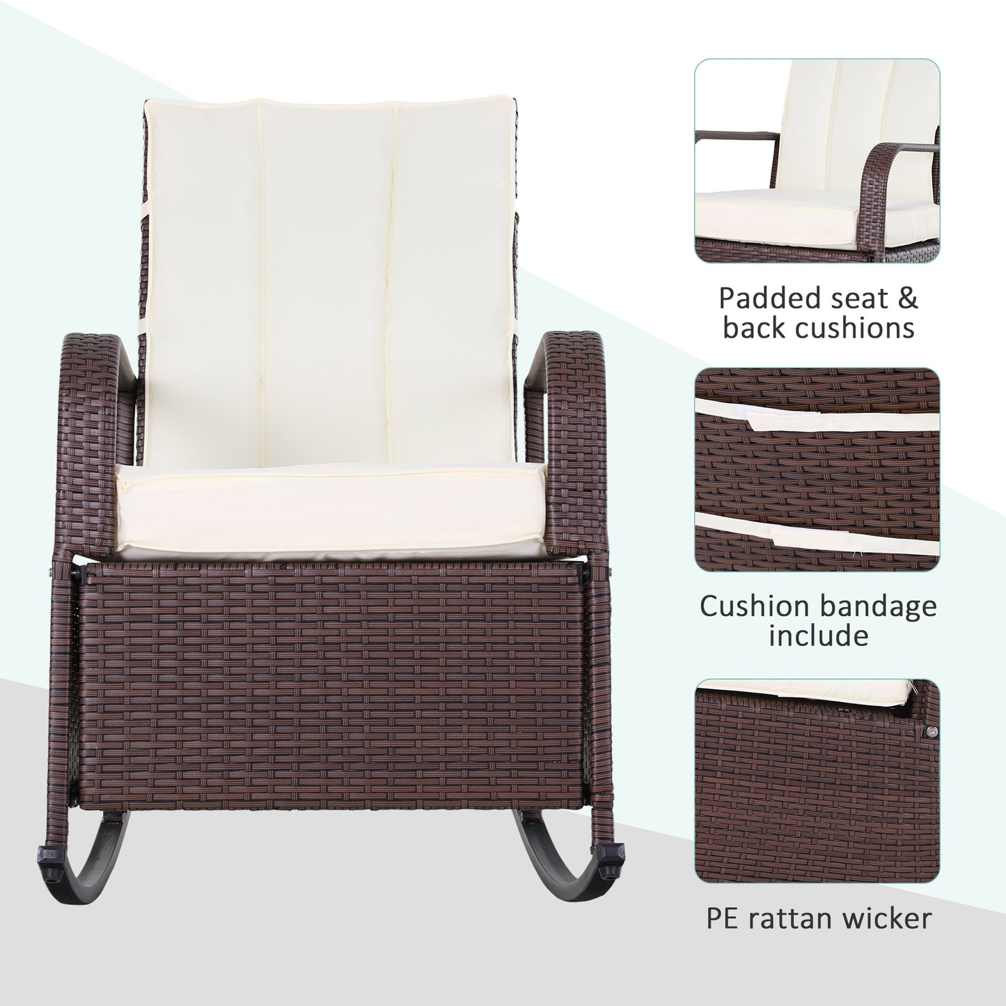 Outdoor PE Rattan Rocking Recliner with Adjustable Footrest - Beige
