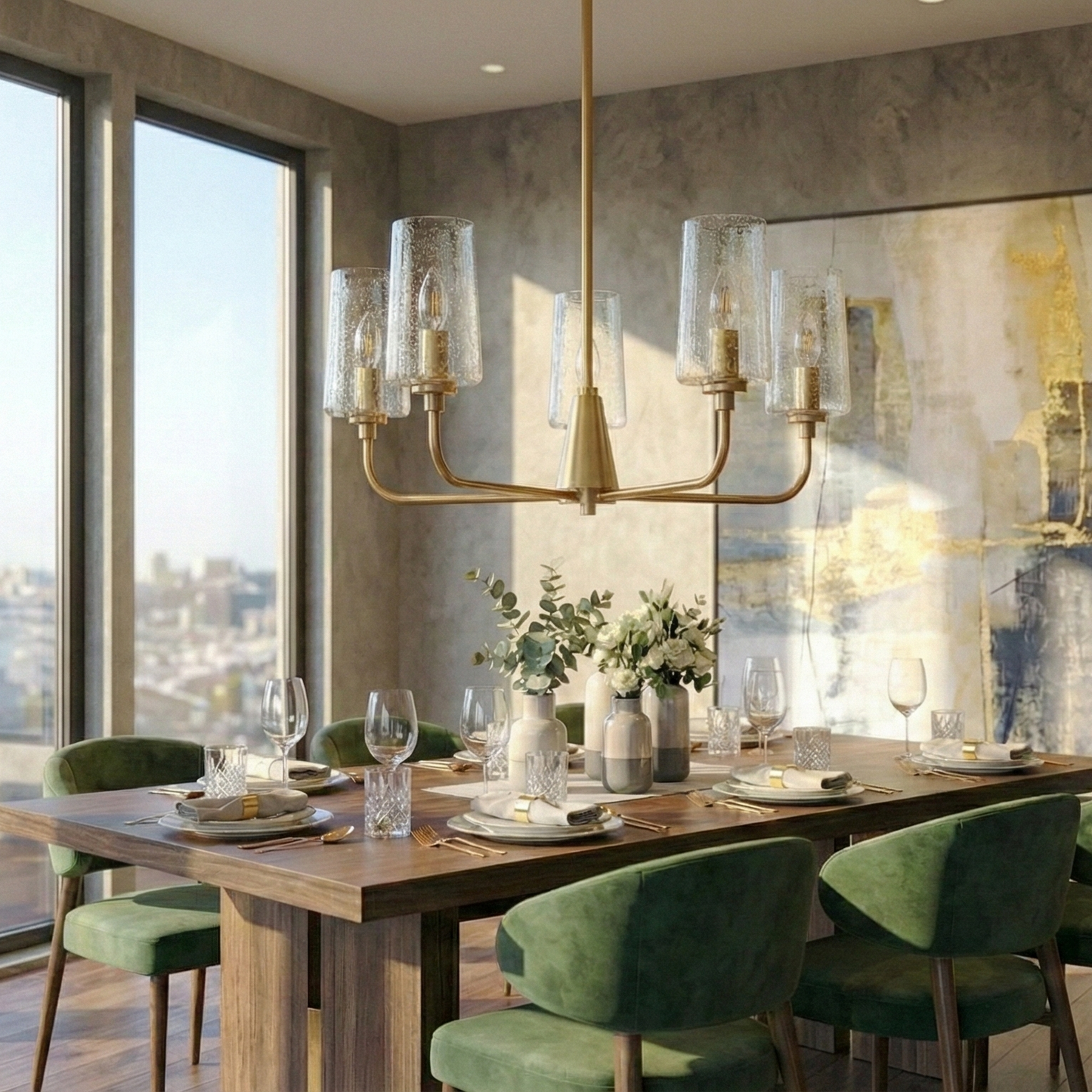 Dazzle Five Lights Chandelier With Clear Seeded Glass -Satin Brass
