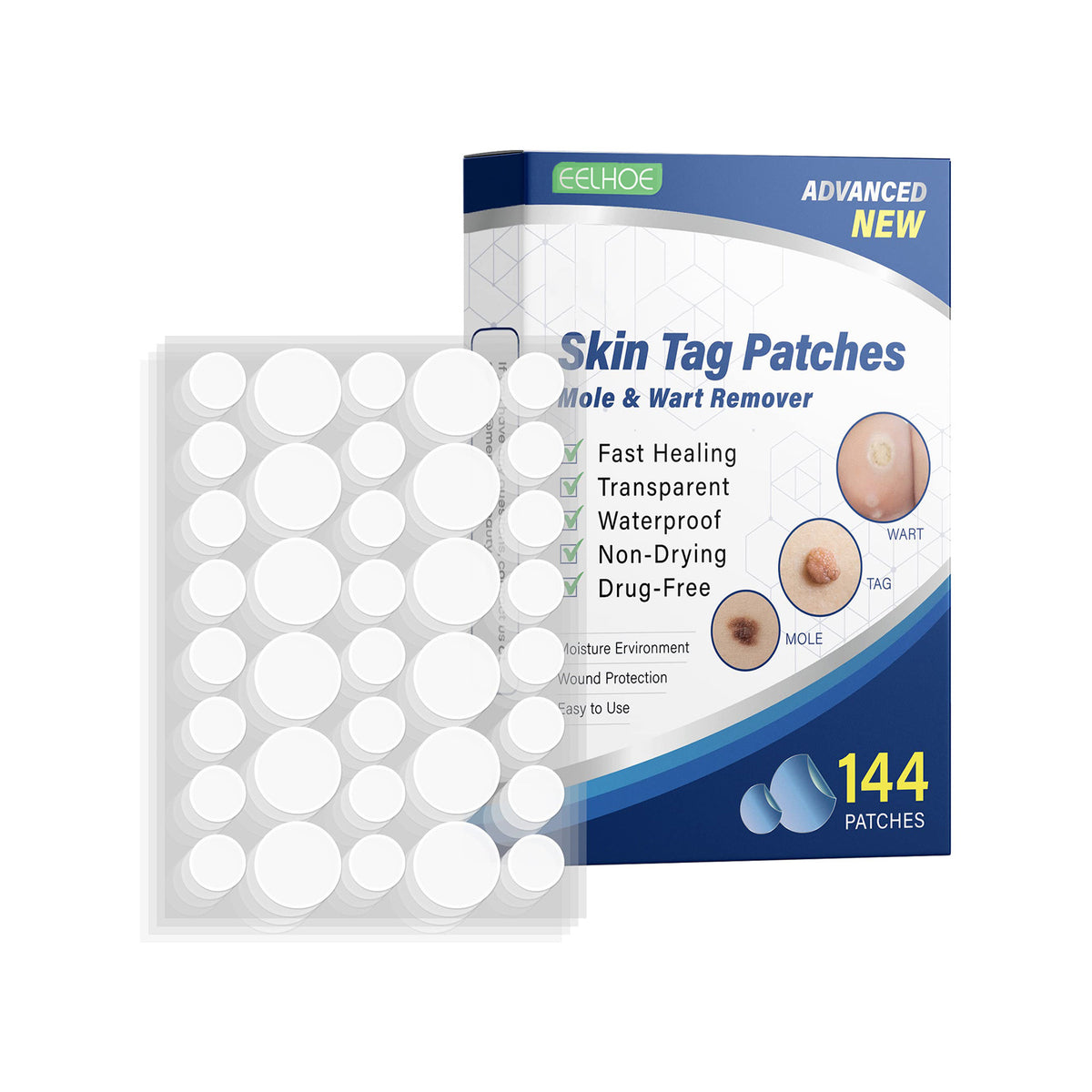 Skin Smoothing Patches 144PCS for Skin Tag & Mole Removal - 36PCS x 4 Sheets