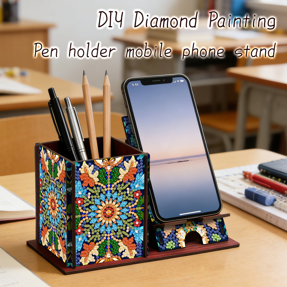 Diamond Painting Pen Holder Stand - Mandala Pattern Office Desk Organizer