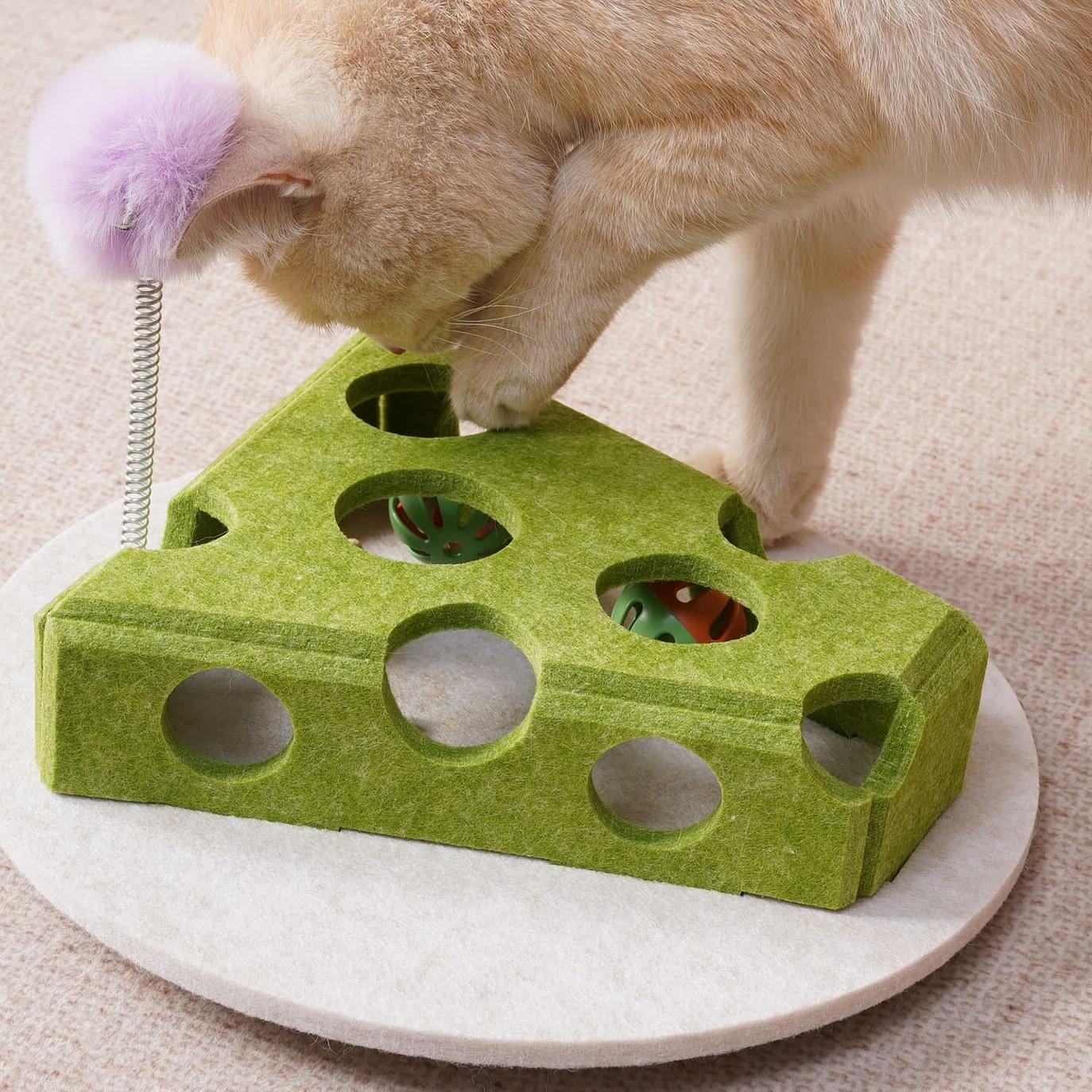 Cat Puzzle Toy with Balls and Spring Teaser | Interactive Indoor Cat Toy with Suction Cup Base