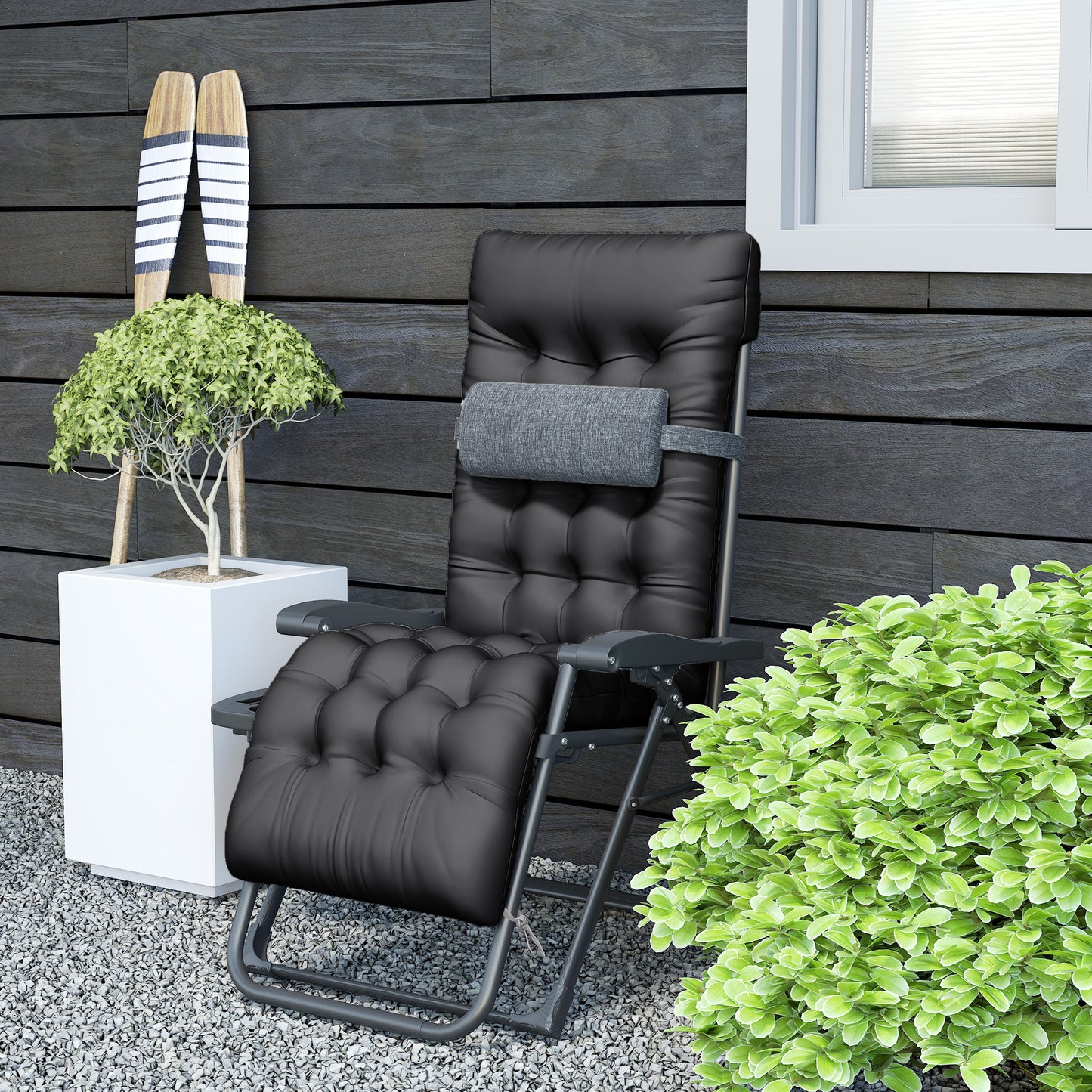 Folding Zero Gravity Chair with Cup Holder - Black