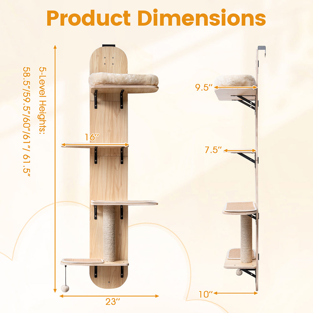 Door Hanging Cat Climber with Plush Bed and Jute Scratching Post - Adjustable Multi-Level Pet Toy Set