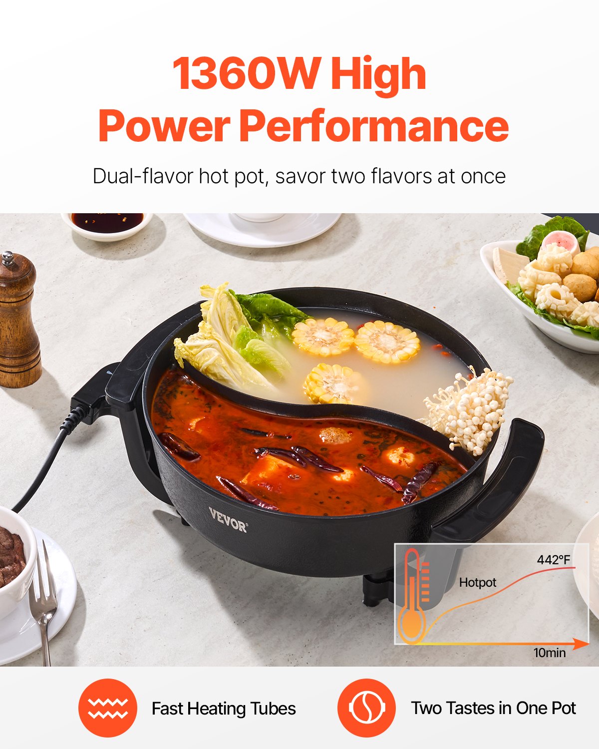 Electric Hot Pot 5L Non-Stick Divider for Family Cooking - Black