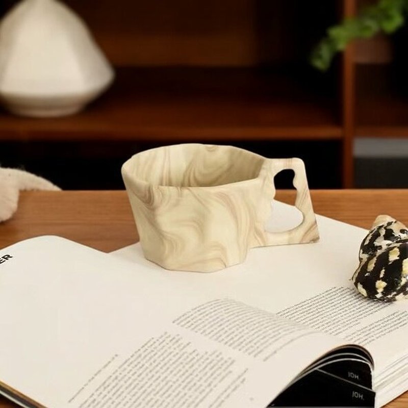 Ceramic Octagonal Mug 200ml Coffee Cup - Minimalist Ink Wash Style