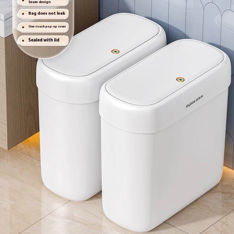 Large Capacity Bathroom Trash Can with Lid - Durable Plastic Waste Bin