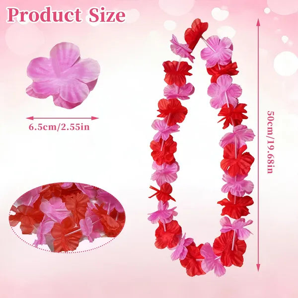 20 Pcs Pink Hawaiian Flower Leis Garland Necklace for Parties