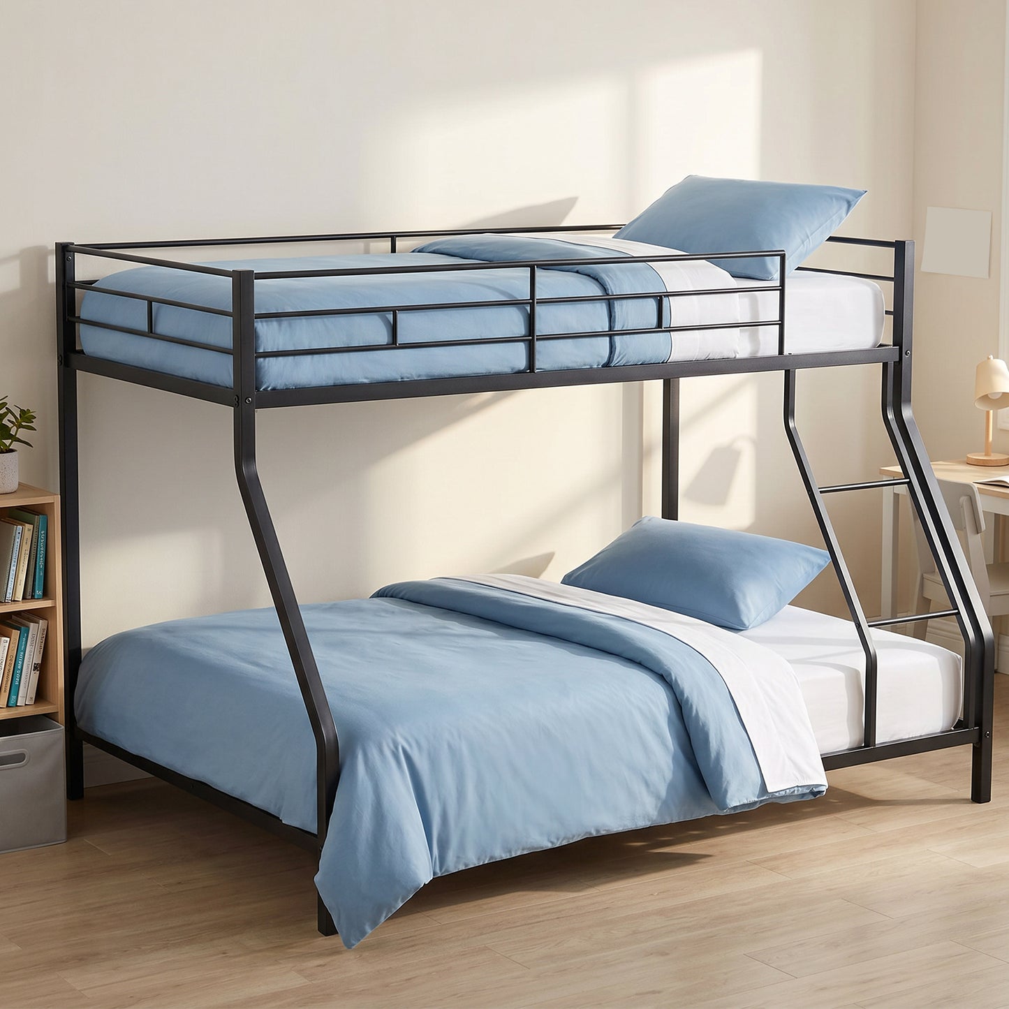 Twin Over Full Metal Bunk Bed Frame with Ladder and Guardrail