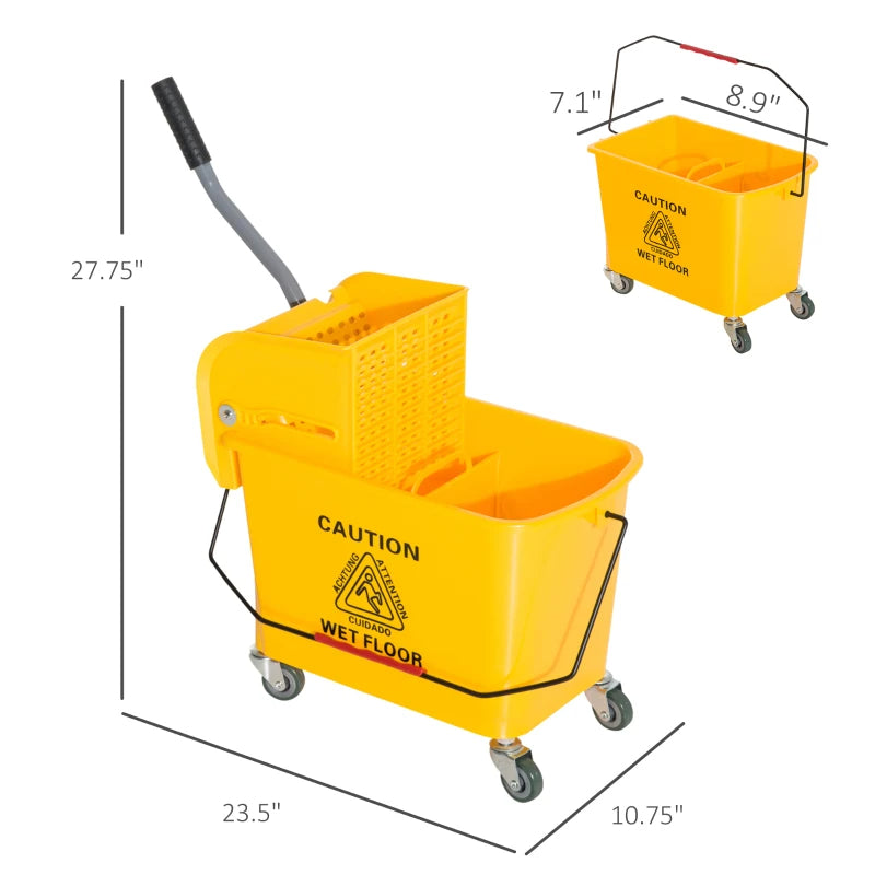 21 Quart Mop Bucket with Wringer on Wheels - Yellow