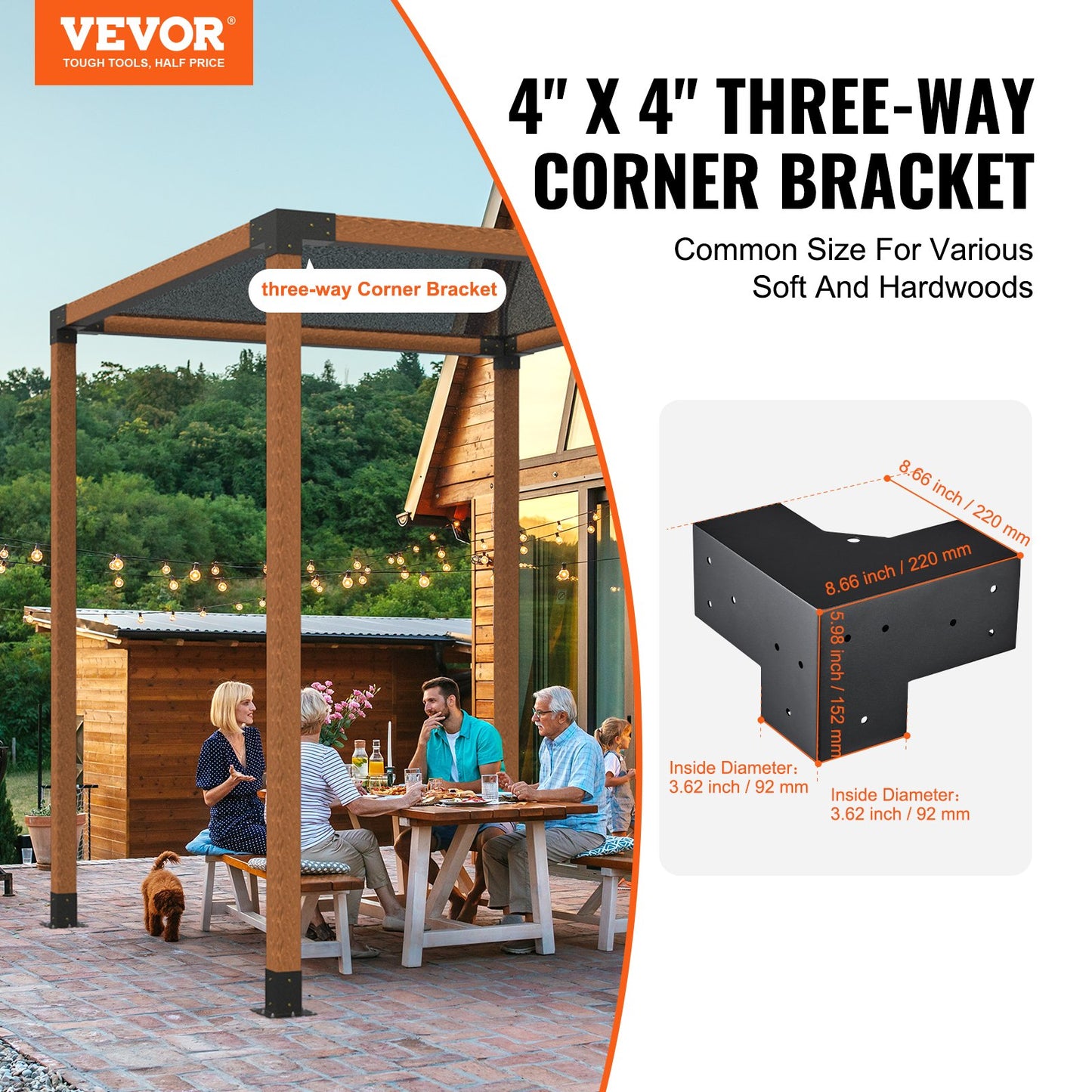 4"x4" Pergola Bracket Kit - Heavy Duty Corner Brackets, 4pcs