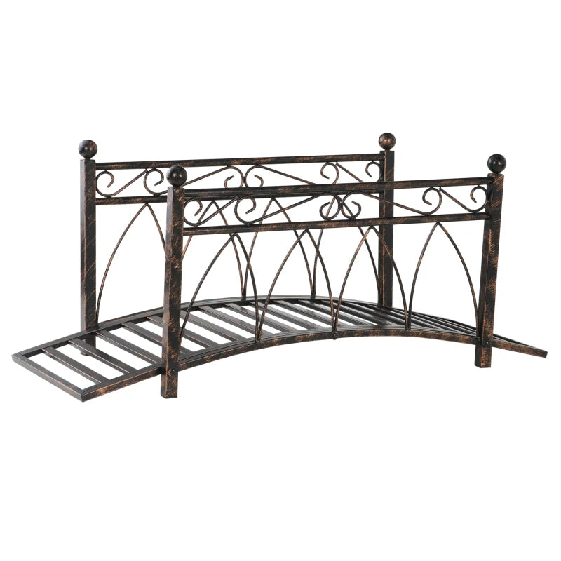 Bronze Metal Arch Zen Garden Bridge with Safety Siderails for Pond & Stream