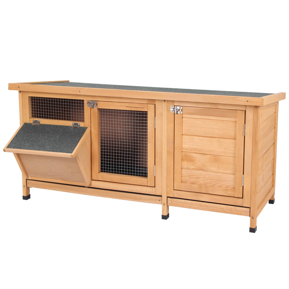 Large Rabbit Hutch with 2 Outdoor Areas and Main House - Yellow