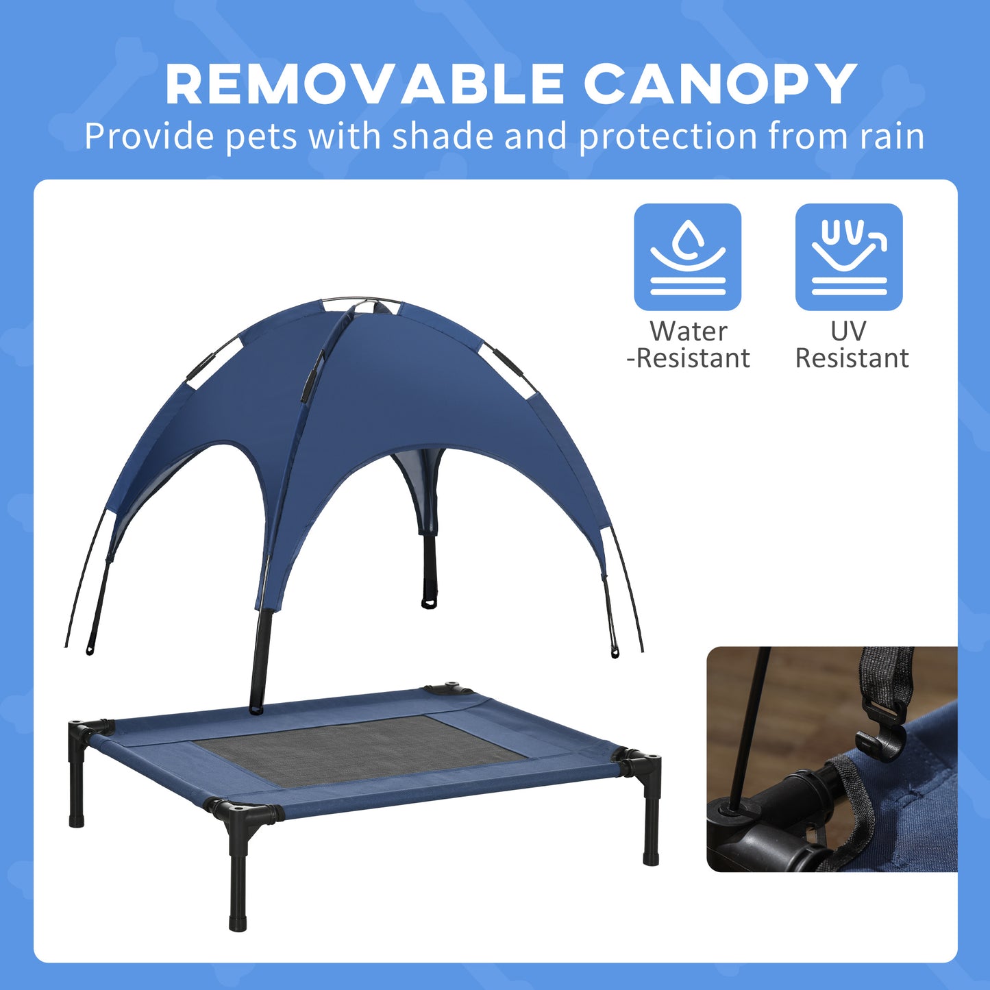 Portable Dog Cot Bed with UV Canopy Shade 30 Inch Elevated Pet Bed - Blue