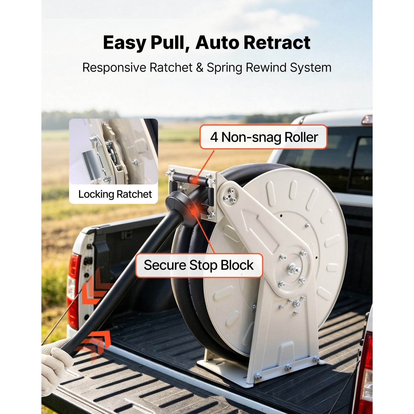 Heavy-Duty 1 Inch x 33 Ft Retractable Fuel Hose Reel for Diesel & Kerosene