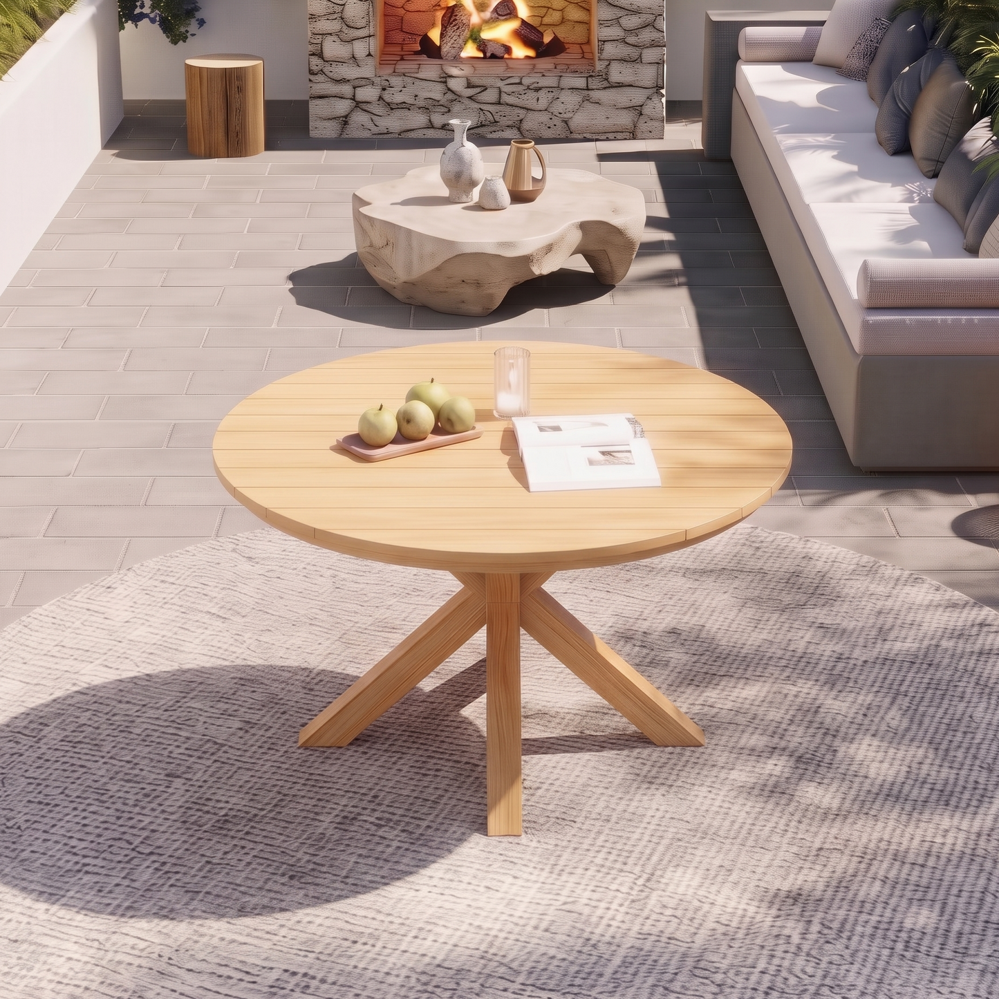 44.5 Inch Round Outdoor Dining Table - Premium Acacia Wood