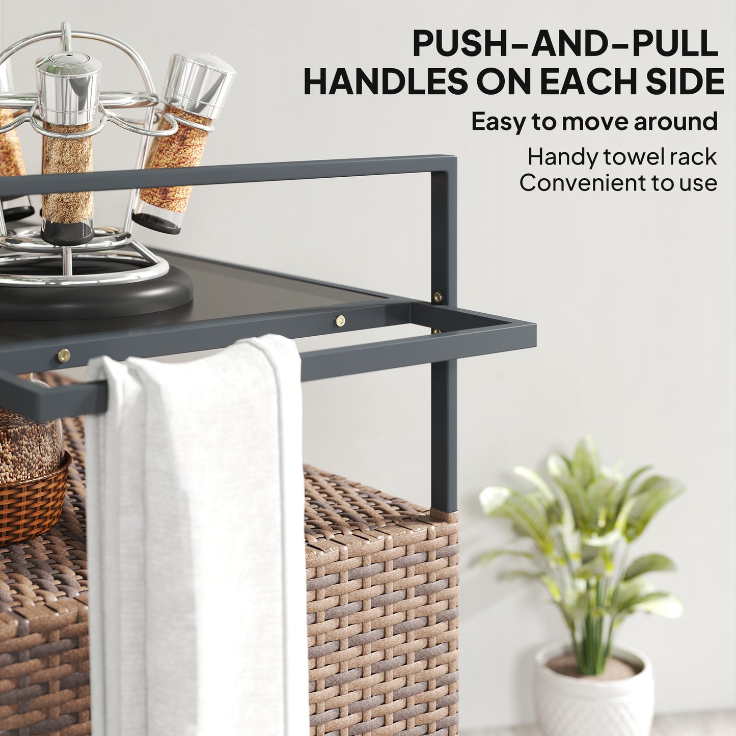 Outdoor Bar Cart with Glass Top & Storage Cabinet - Mixed Brown