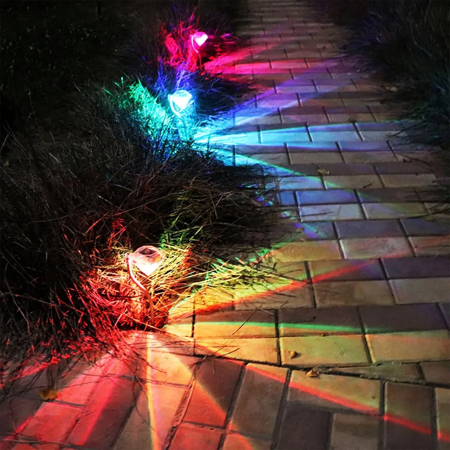 4 Pack Solar Garden Lights Outdoor LED Pathway Stake with 7-Color Changing Waterproof Lamp