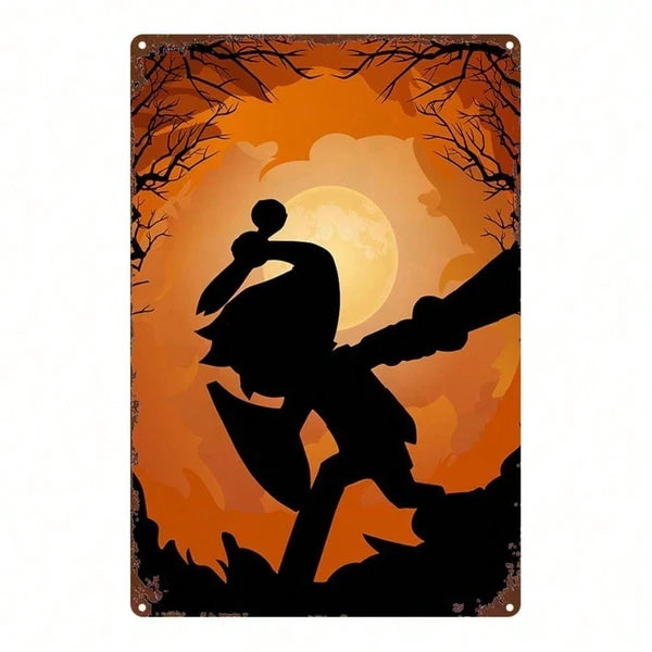 Halloween Link Silhouette Metal Sign - Spooky Wall Decor