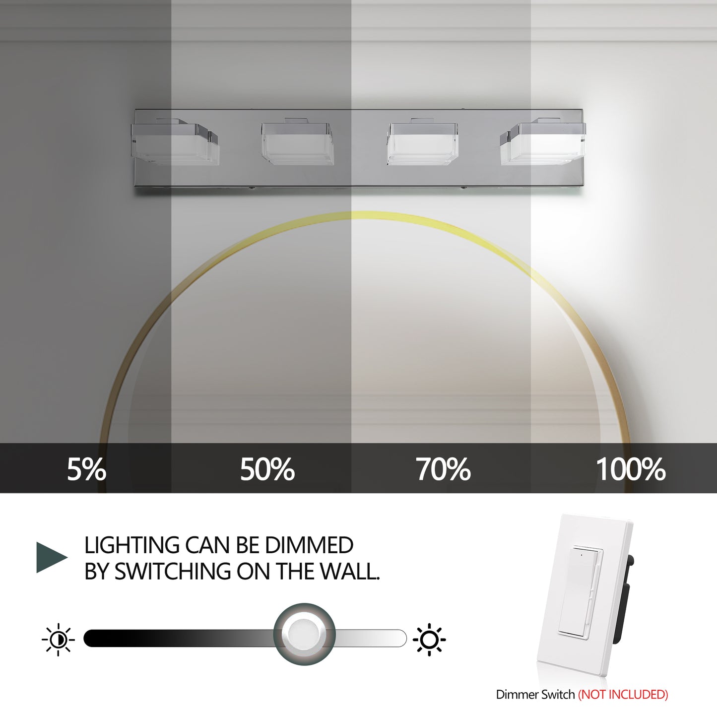 Modern Chrome LED Vanity Light - 4-Light Wall Sconce