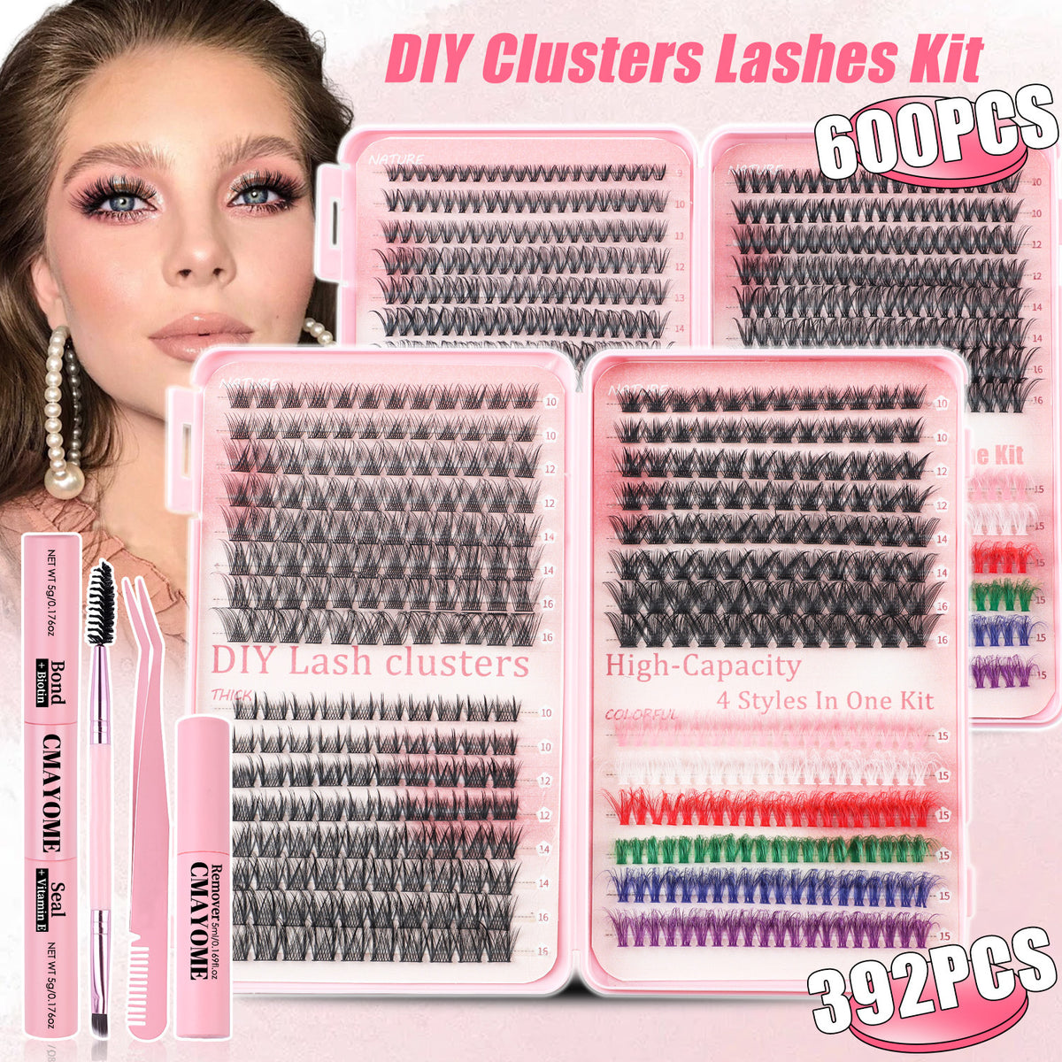High-Volume False Eyelash Kit with 392 or 600 Clusters - DIY Lash Extensions