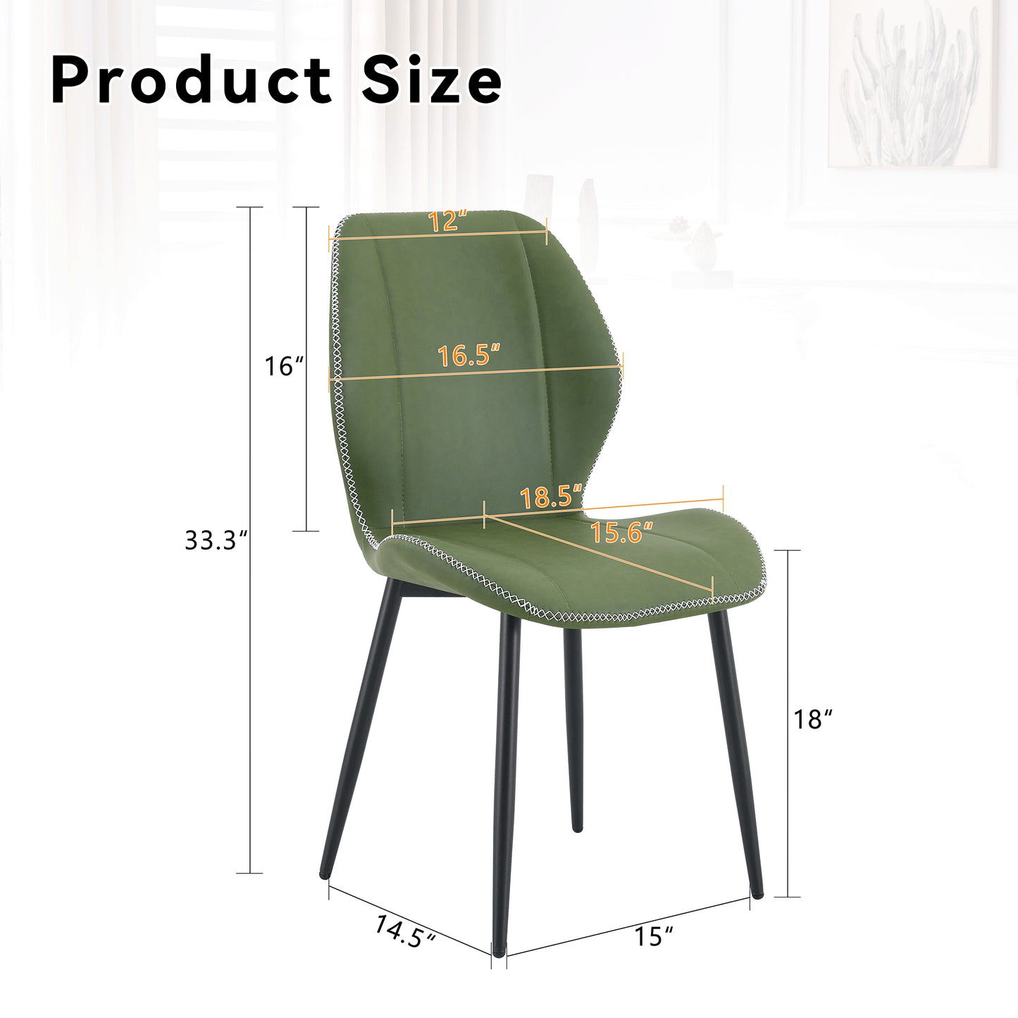 Retro Olive Green PU Dining Chairs - Set of 4 with Metal Legs