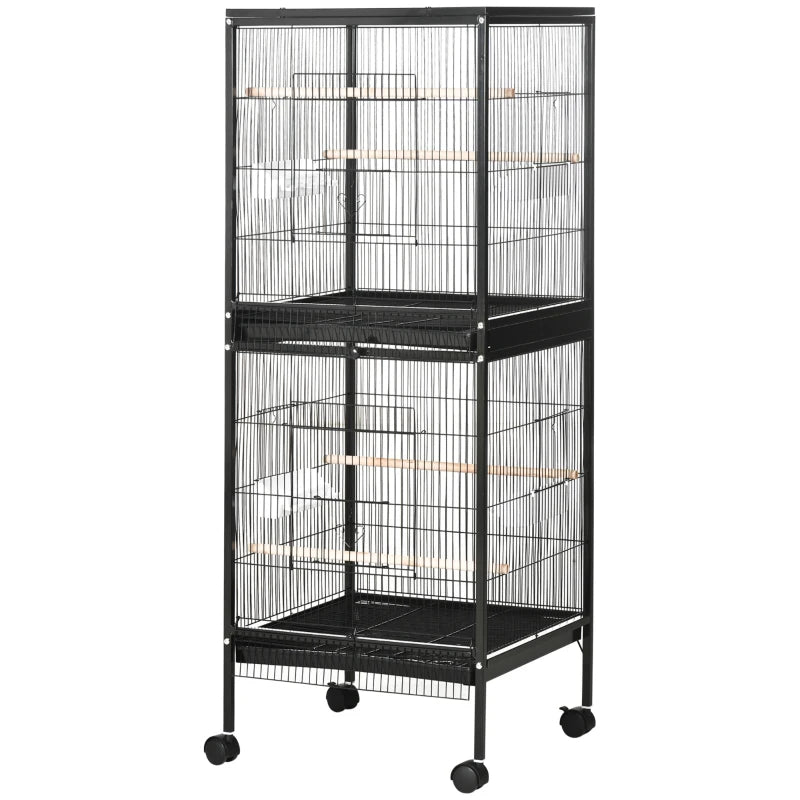 2-in-1 Bird Cage Aviary with Wheels for Finches and Parakeets, Black