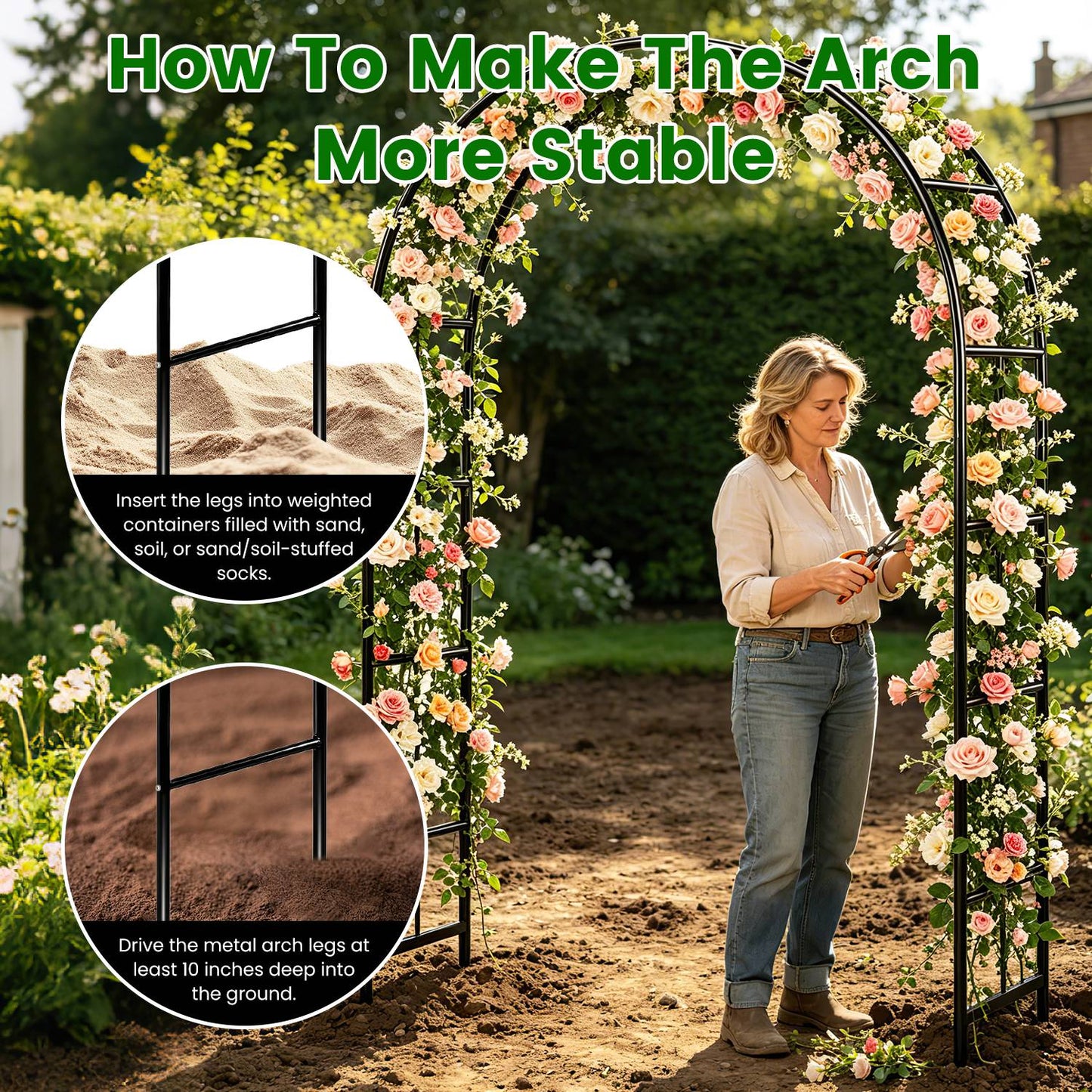 Adjustable Metal Garden Arch for Climbing Plants & Wedding Decor - 7.87ft x 4.59ft