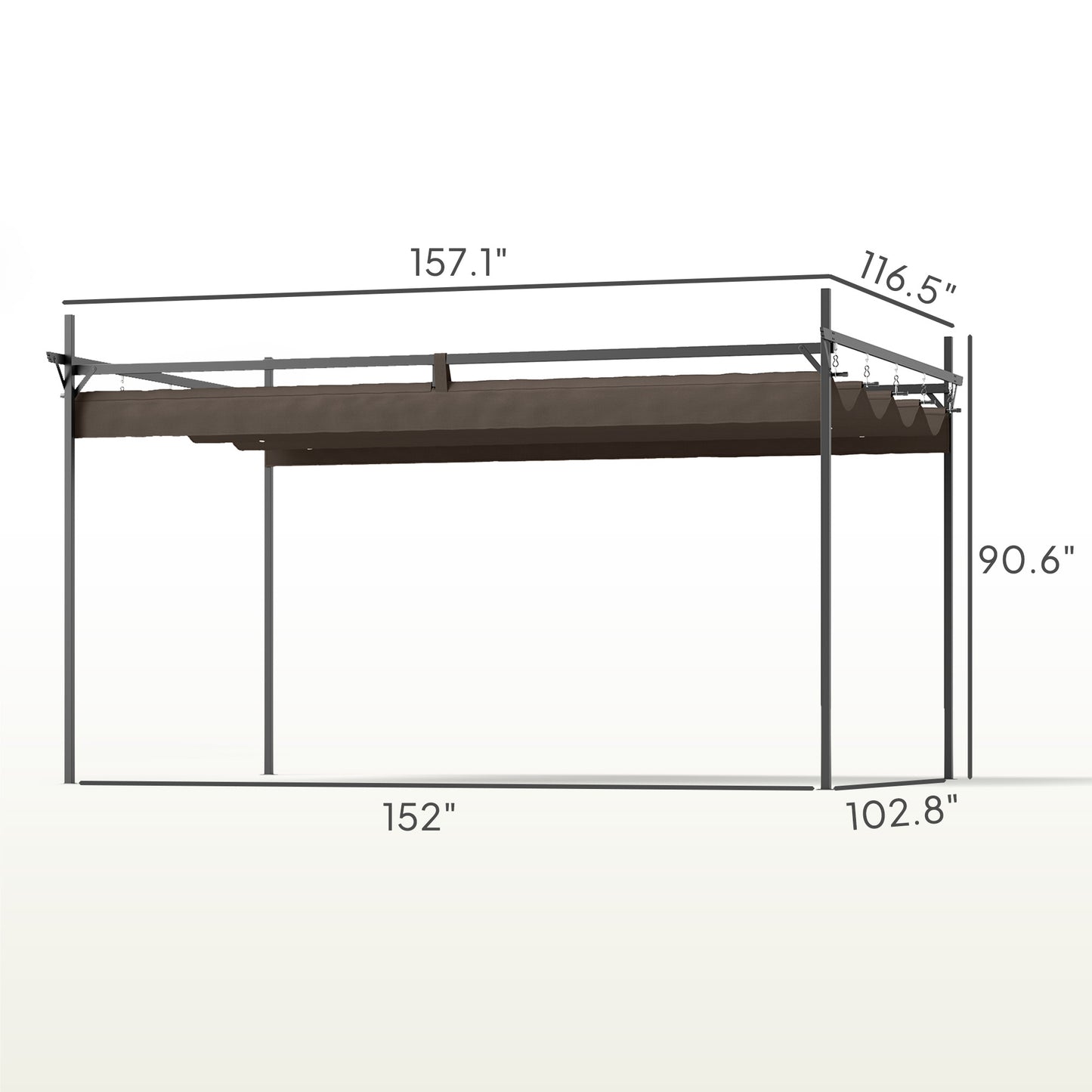 Retractable Metal Pergola Canopy - Outdoor Garden Shade, Brown