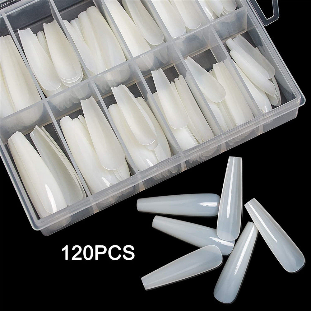 False Nail Tips Ballet Long Trapezoid Nail Wraps 120 Pieces - Natural & Transparent