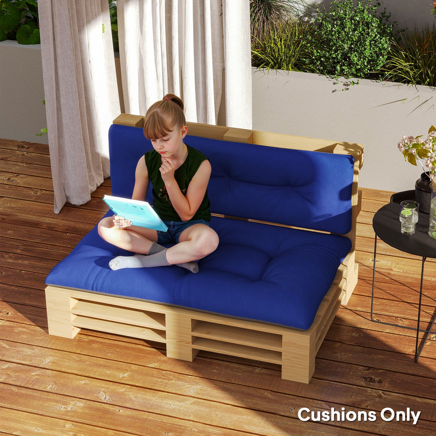 Outdoor Pallet Cushions Set - Tufted 3.9" Thick, Navy Blue