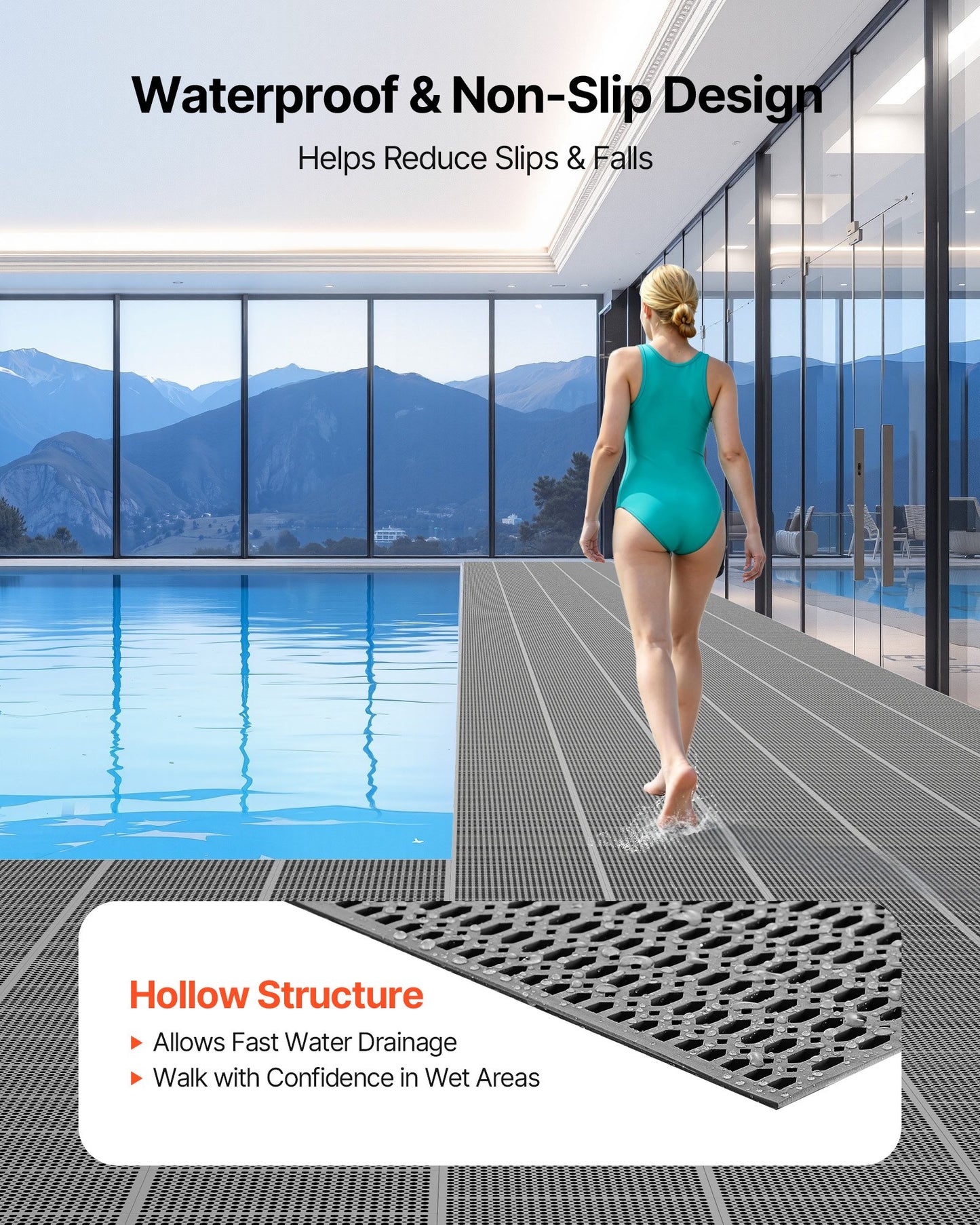 Drainage Floor Mat 3x50 Ft Waterproof Non Slip PVC Roll for Wet Areas