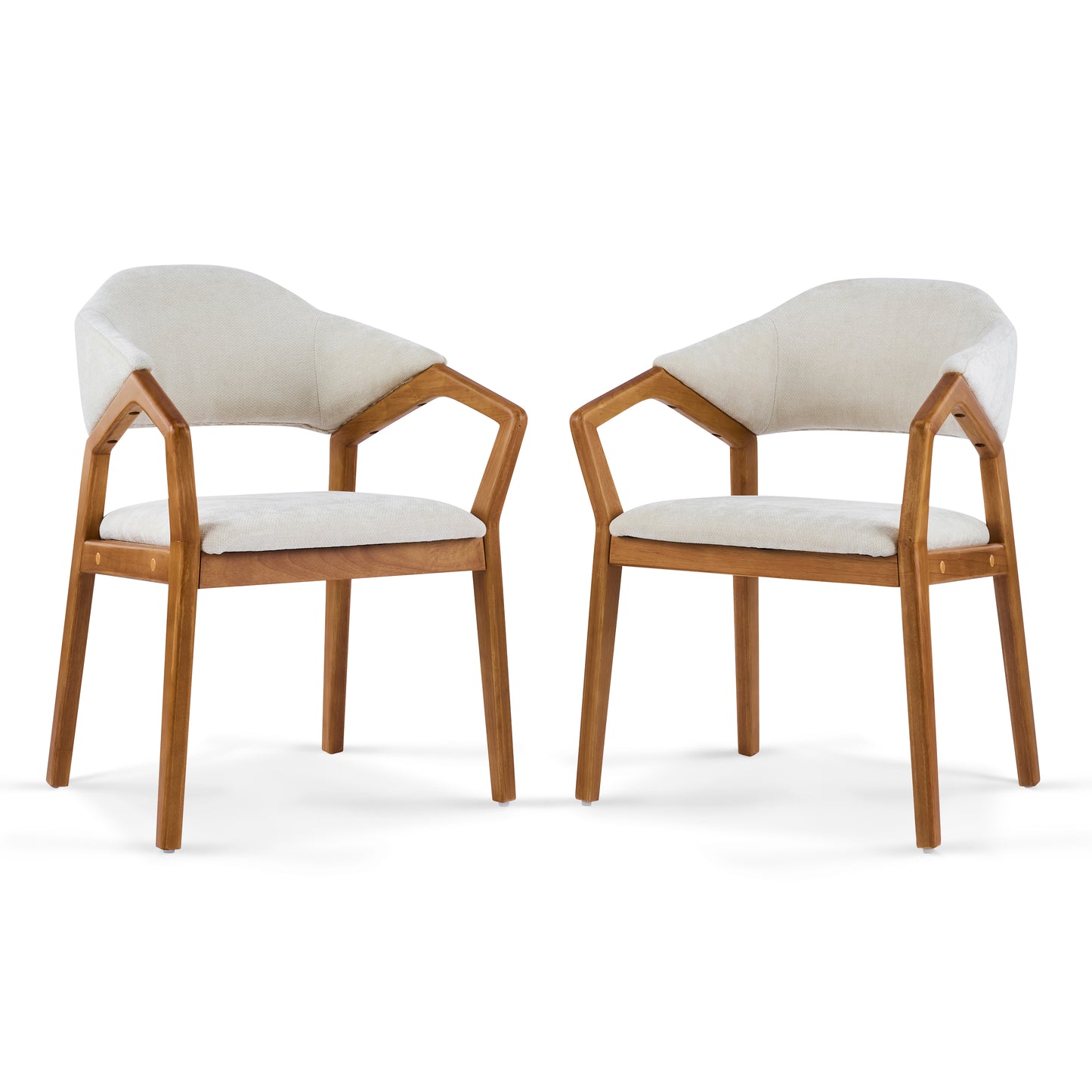 Beige Chenille Dining Chair Set of 2 - Ergonomic Armchairs