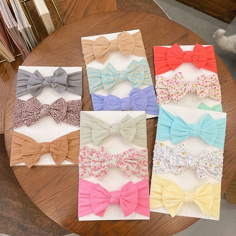 European & American Style Wide Bow Elastic Headband Set - Soft Jacquard Hair Accessories