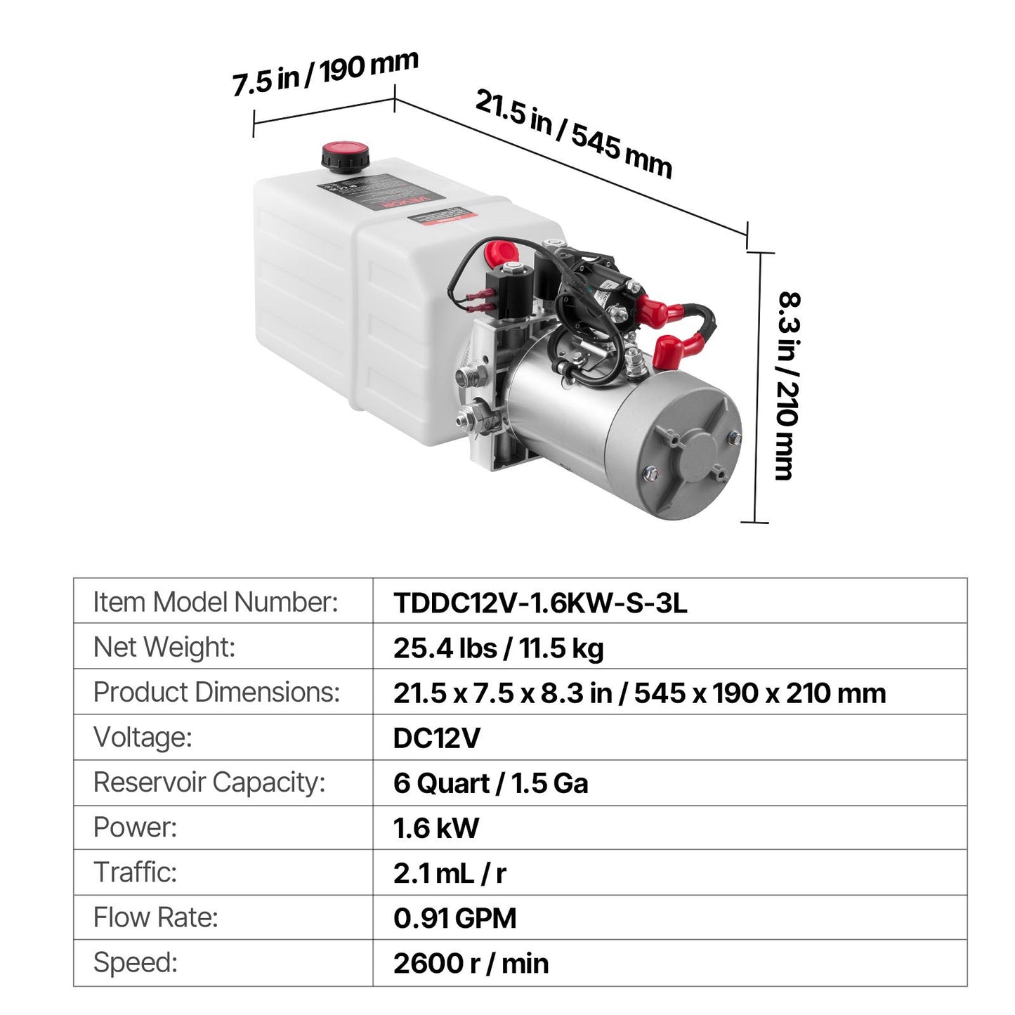 6 Quart Hydraulic Power Unit DC 12V Pump for Dump Trailer & Lifting - Black