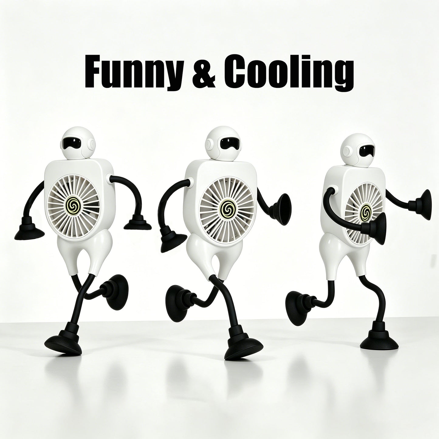 Rechargeable 2000mAh Mini Fan with Suction Cup & Flexible Arms - White