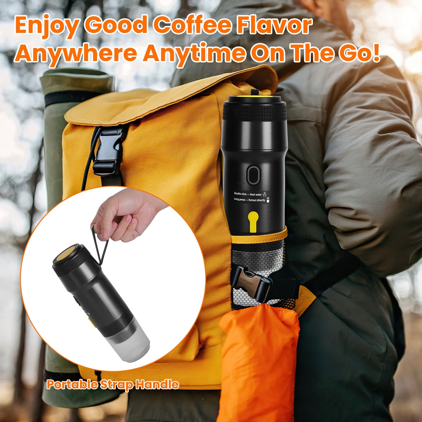 Cordless Portable Espresso Machine with Self-Heating for Ground Coffee and Capsules - Black