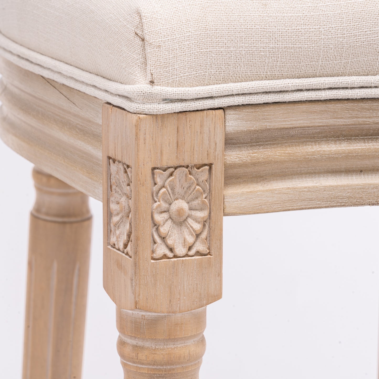 French Country Bar Stools - Set of 2 with Rattan Backrest, Beige