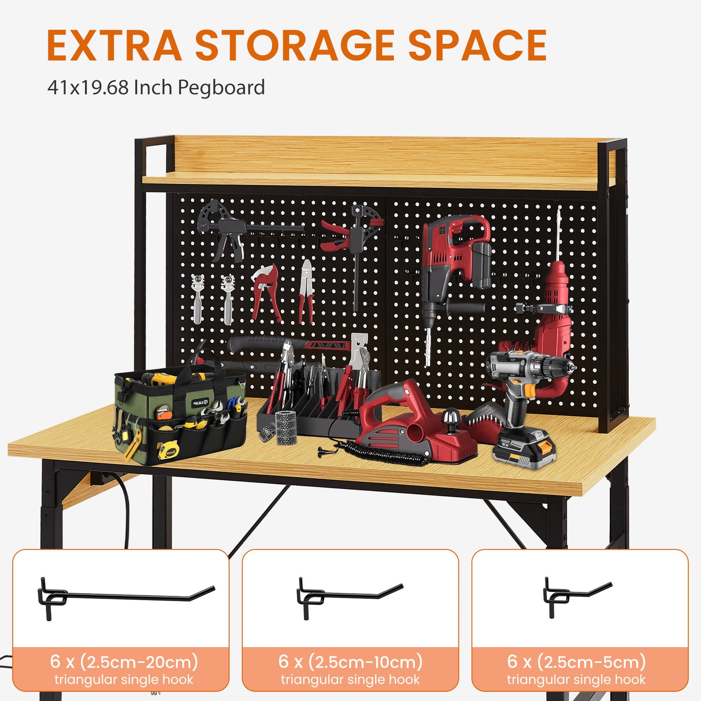 48" Adjustable Workbench with Pegboard & Power Outlets - Yellow/Black